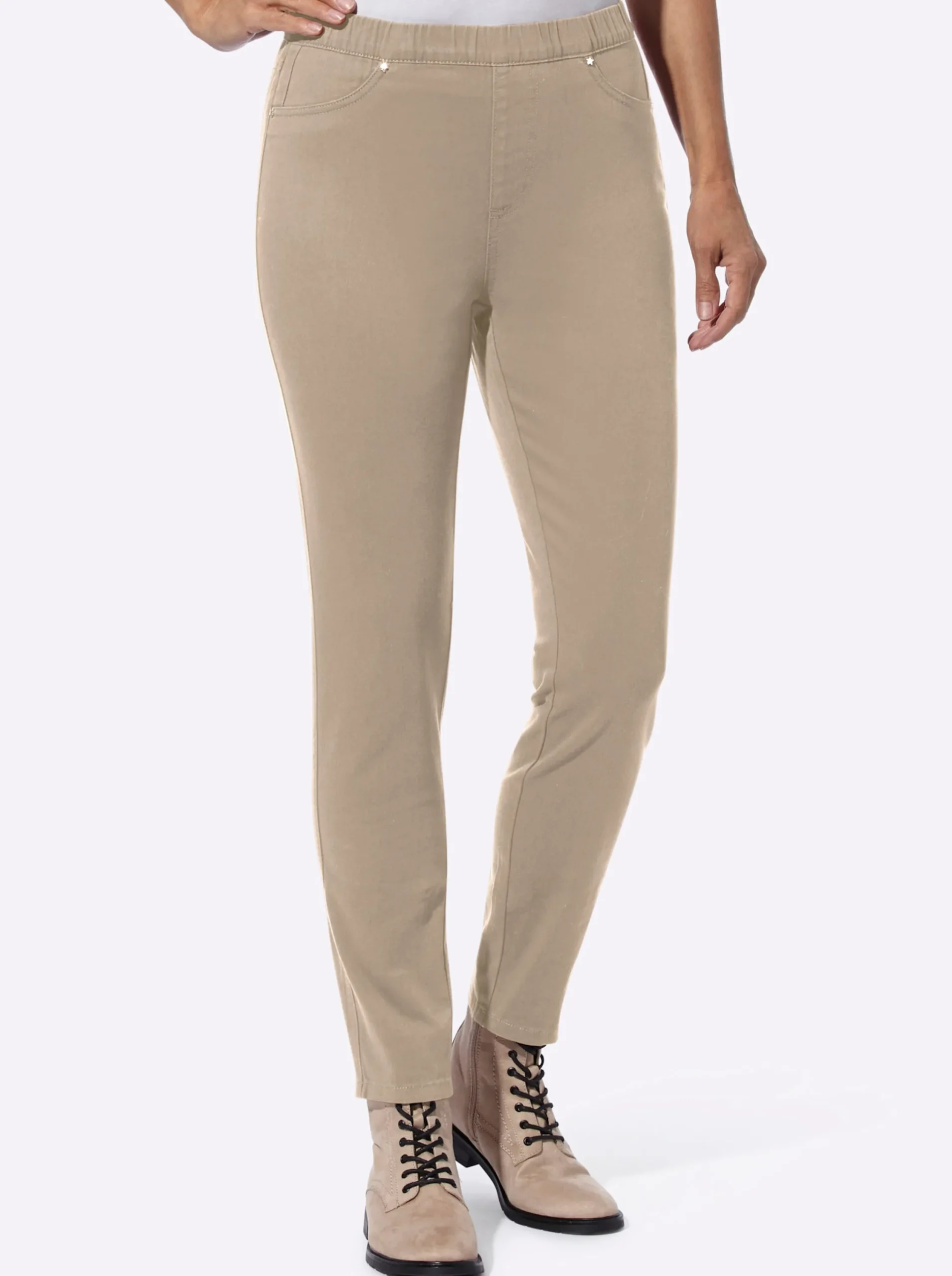 Hosen| Schlupfhose mit elastischem Bund beige