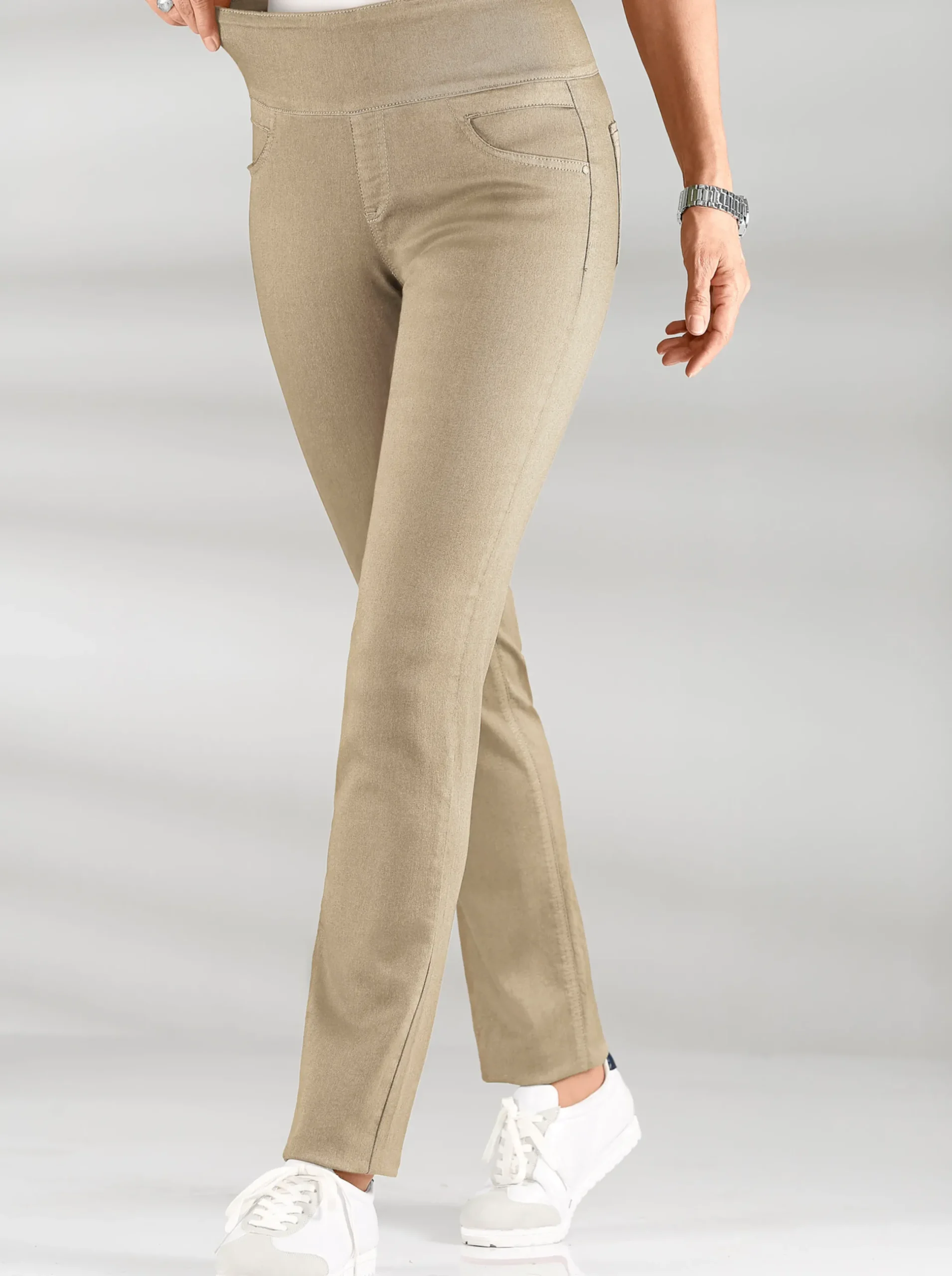 Hosen| Schlupfhose mit hohem Dehnbund sand
