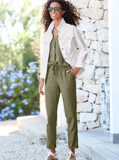 Hosen|heine Schlupfhose mit Leinen khaki