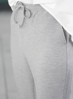Hosen| Schlupfhose mit silberfarbenen Galonstreifen steingrau-gemustert