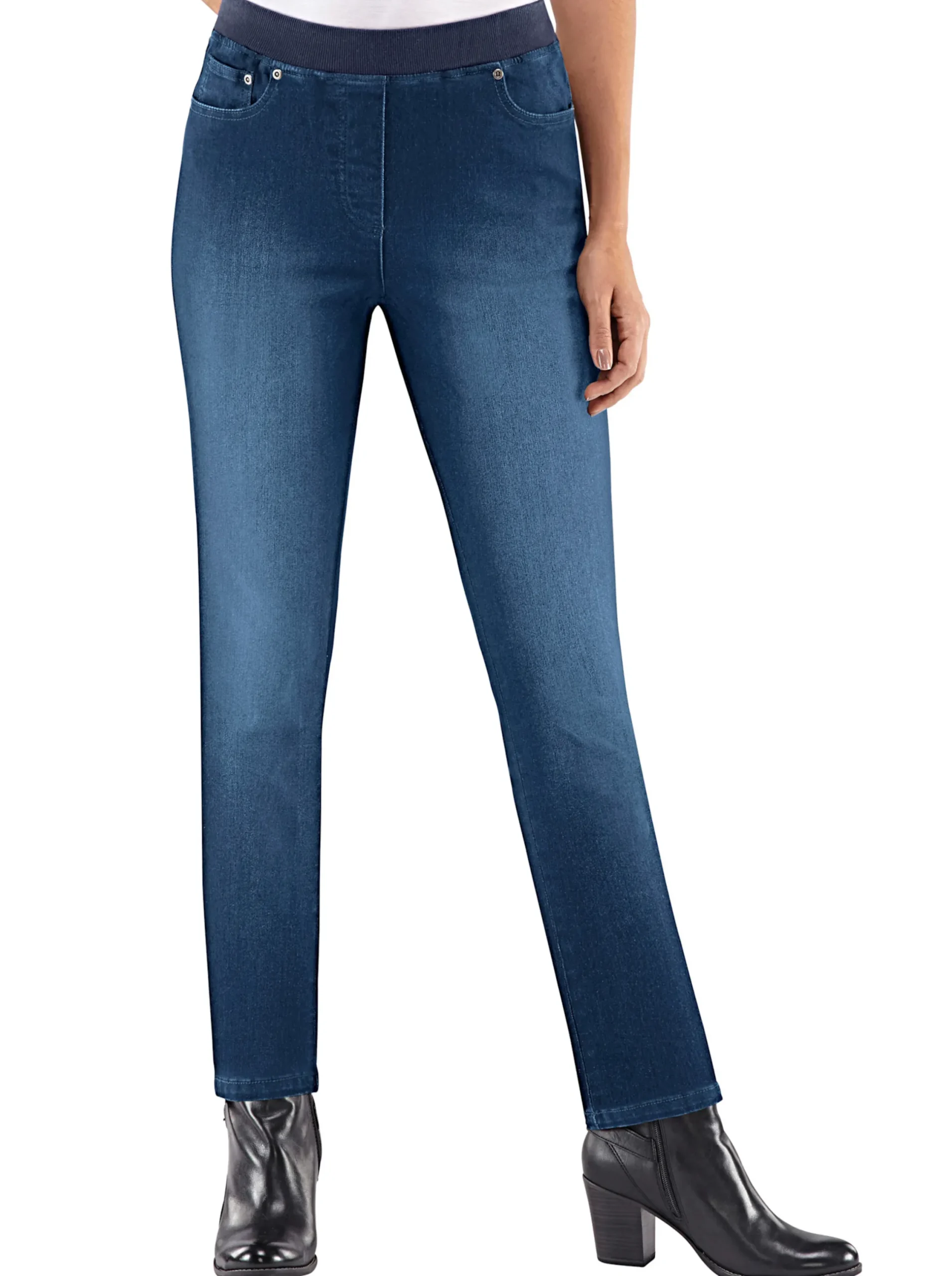 Jeans| Schlupfjeans mit geripptem Strick-Dehnbund darkblue
