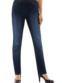 Jeans| Schlupfjeans mit geripptem Strick-Dehnbund darkblue
