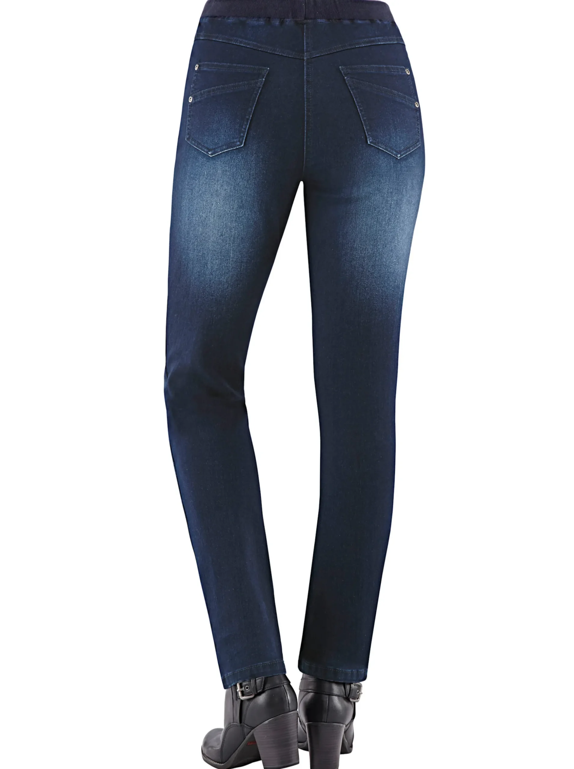Jeans| Schlupfjeans mit geripptem Strick-Dehnbund darkblue