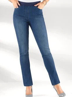 Jeans| Schlupfjeans mit geripptem Strick-Dehnbund blue-stone-washed