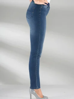Jeans| Schlupfjeans mit geripptem Strick-Dehnbund blue-stone-washed