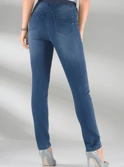 Jeans| Schlupfjeans mit geripptem Strick-Dehnbund blue-stone-washed