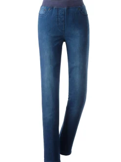 Jeans| Schlupfjeans mit geripptem Strick-Dehnbund blue-stone-washed