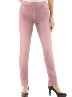 Jeans| Schlupfjeans mit geripptem Strick-Dehnbund rosé