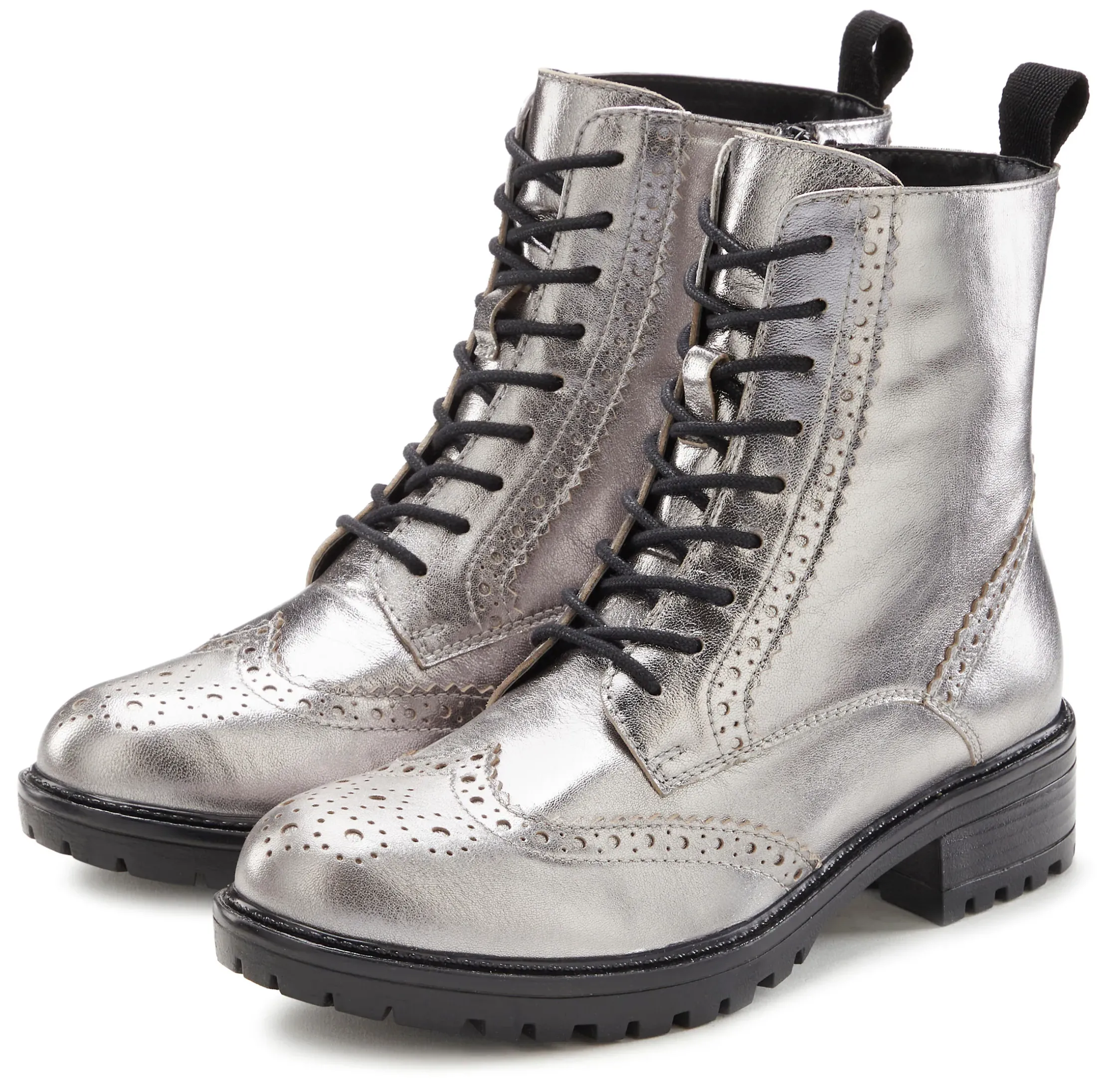 Stiefeletten|Stiefel|LASCANA Schnürboots silberfarben