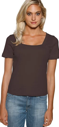 Strandmode|heine Shirt aus Rippenware schokobraun