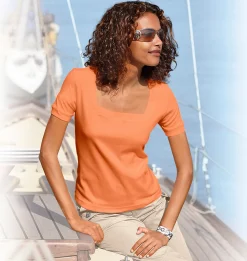 Strandmode|Basics|heine Shirt aus Rippenware orange
