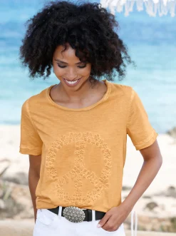 Shirts|heine Shirt mit geprägtem Frontmotiv ocker