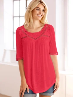 Strandmode|Shirts|heine Shirt mit Spitze rot
