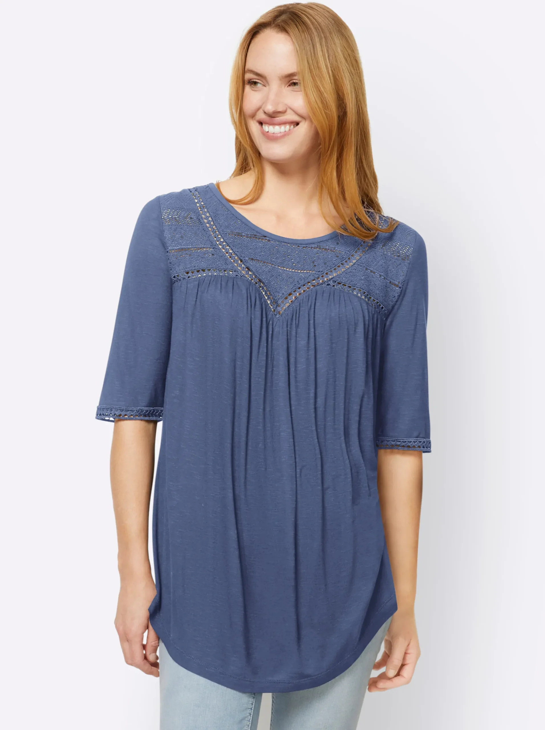 Shirts|heine Shirt mit Spitze jeansblau