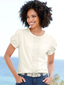 Shirts|heine Shirt mit Spitzen-Applikation champagner
