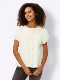 Shirts|heine Shirt mit Spitzen-Applikation champagner