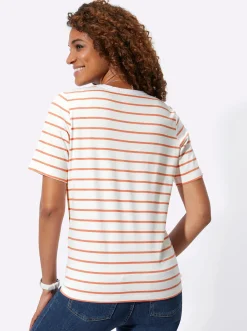 Shirts| Shirt mit Stickerei, geringelt papaya-ecru-geringelt