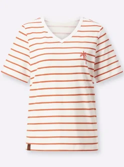 Shirts| Shirt mit Stickerei, geringelt papaya-ecru-geringelt