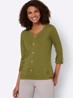 Shirts| Shirt mit Zierknopfleiste oliv