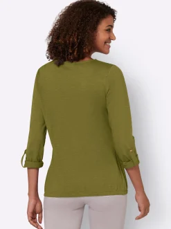 Shirts| Shirt mit Zierknopfleiste oliv