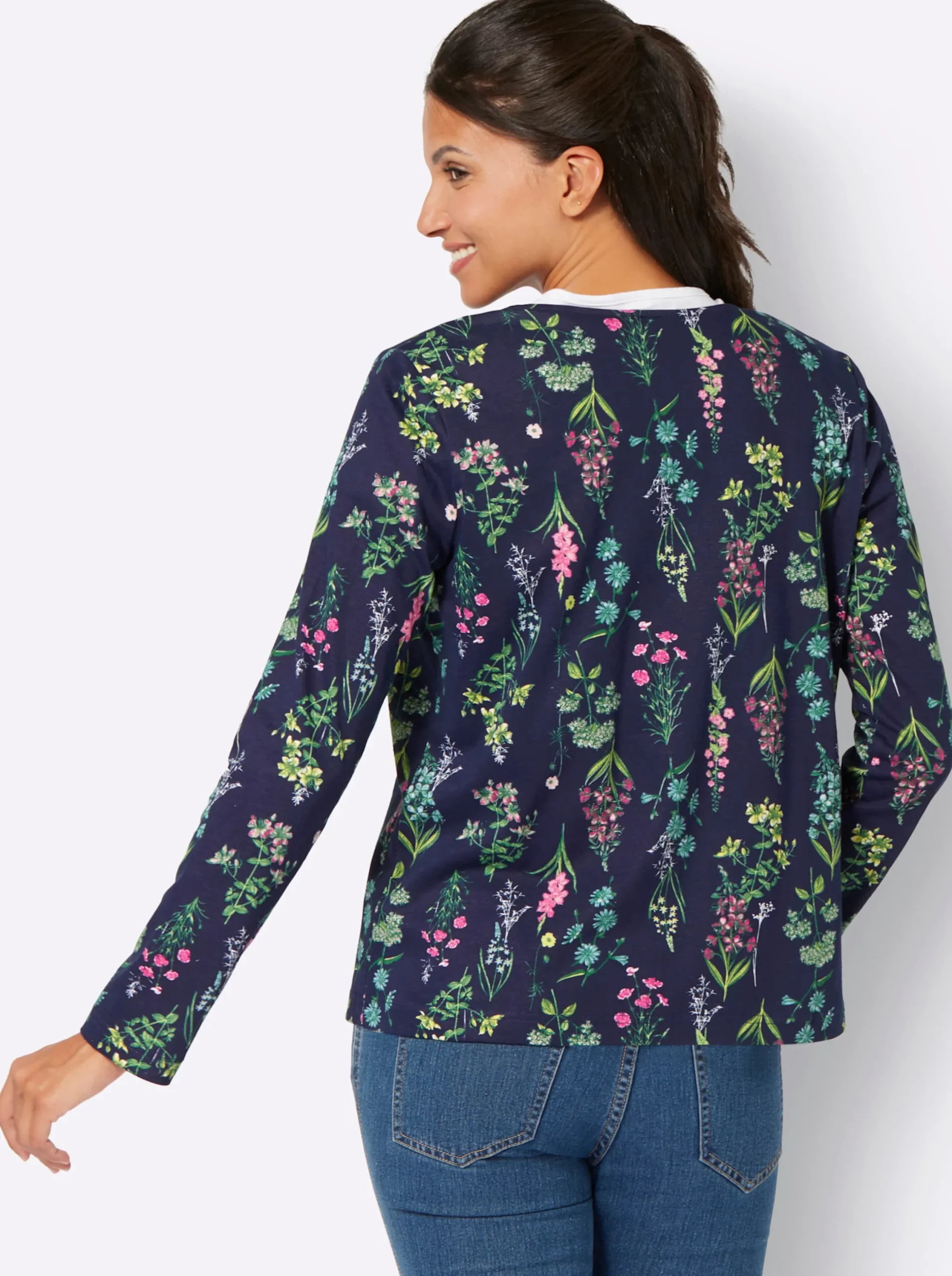 Shirts| Shirtjacke marine-altrosa-bedruckt