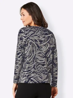 Jacken|CREATION L PREMIUM Shirtjacke grau-marine-bedruckt