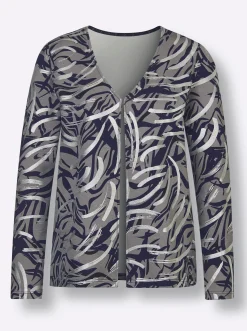 Jacken|CREATION L PREMIUM Shirtjacke grau-marine-bedruckt