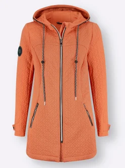 Jacken| Shirtjacke in strukturierter Qualität, kontrastfarbene Details papaya