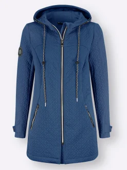 Jacken| Shirtjacke in strukturierter Qualität, kontrastfarbene Details jeansblau