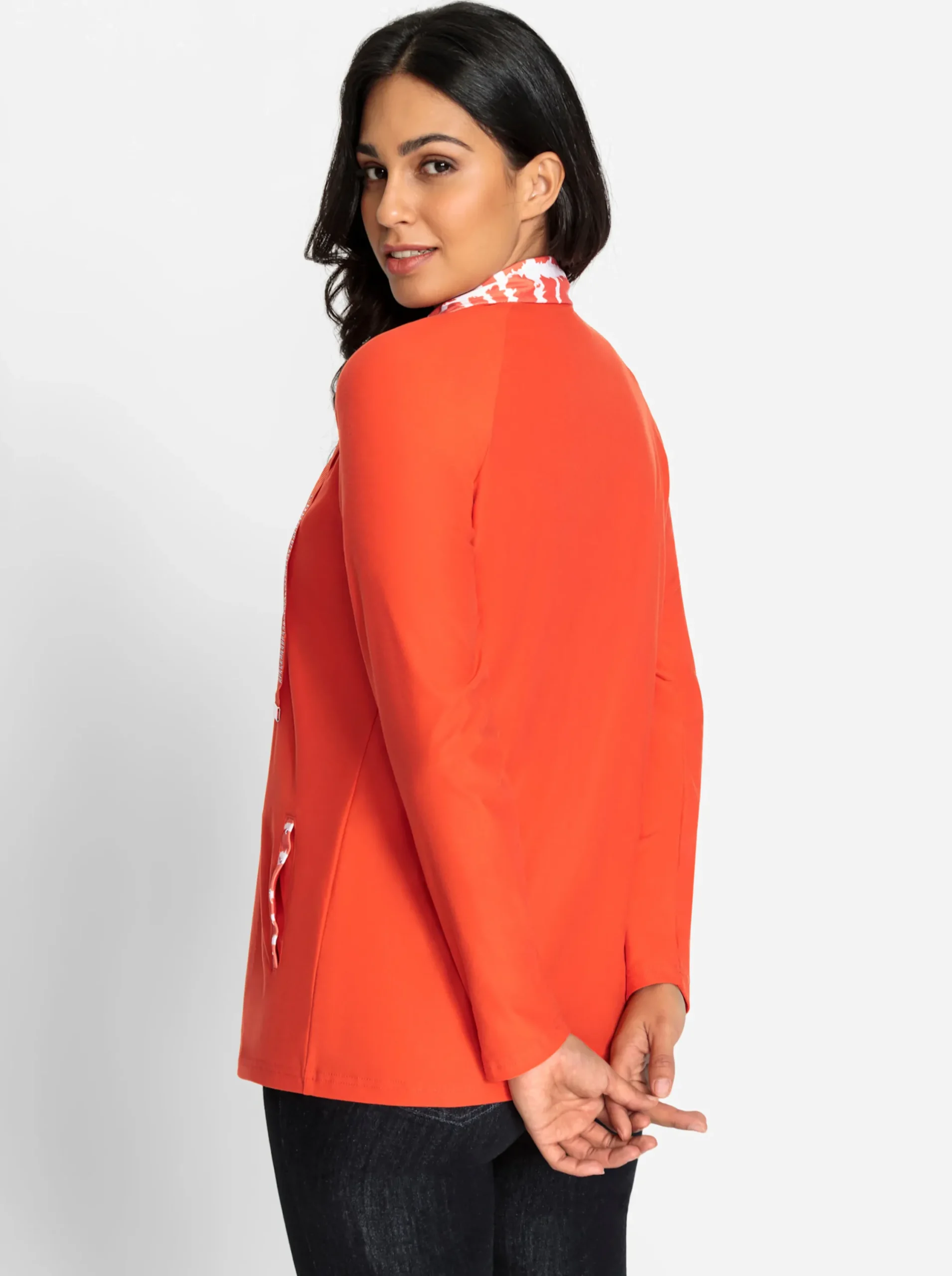 Jacken| Shirtjacke mit Glitzersteinchen orange-ecru-gemustert