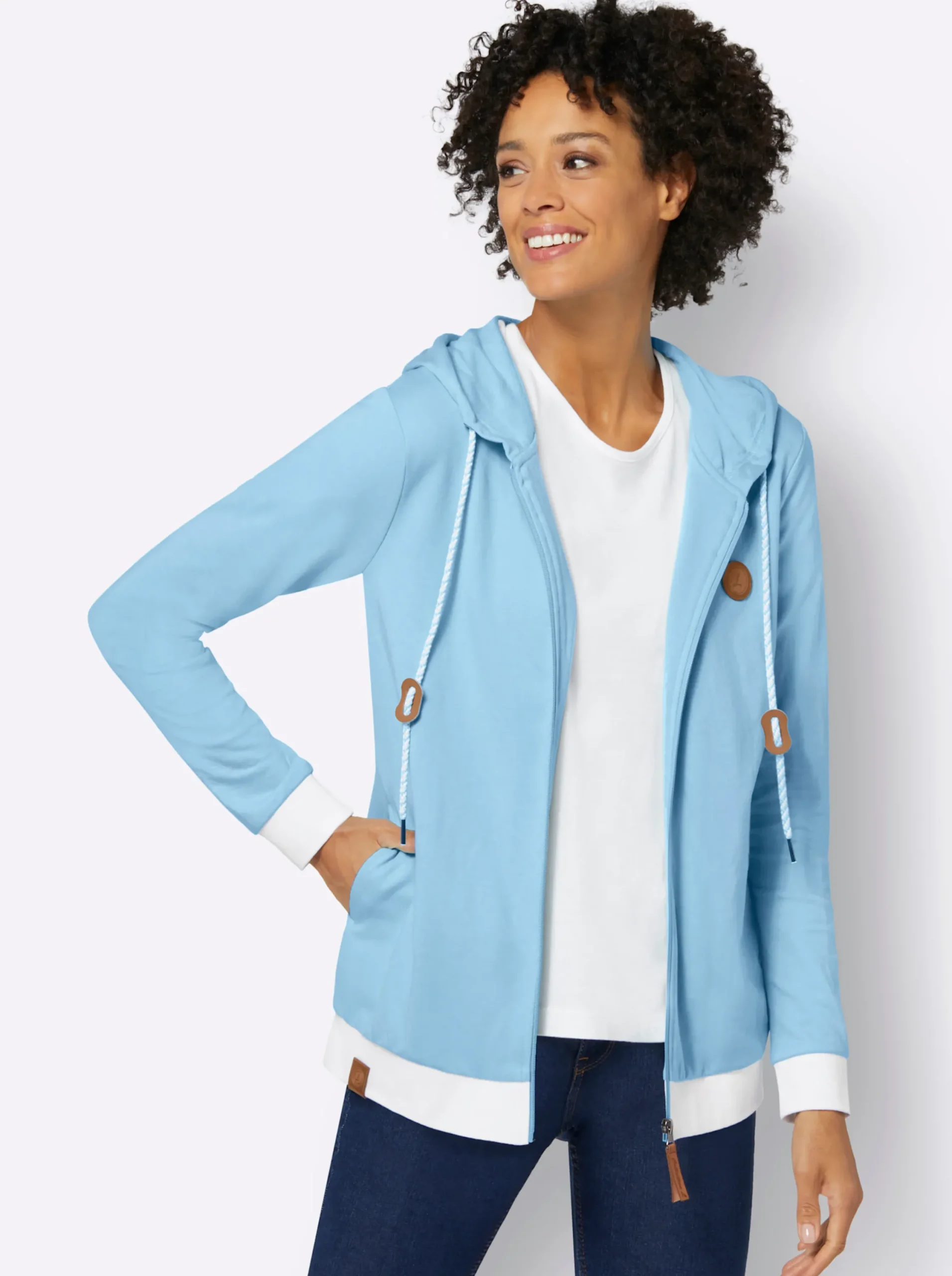 Jacken| Shirtjacke mit Kontrast-Details aqua