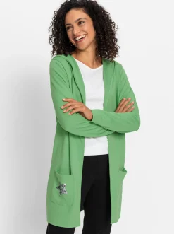 Jacken| Shirtjacke mit Pailletten-Schriftzug hinten apfel