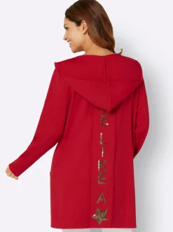 Jacken|Strickjacken| Shirtjacke mit Pailletten-Schriftzug hinten rot