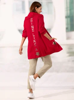 Jacken|Strickjacken| Shirtjacke mit Pailletten-Schriftzug hinten rot