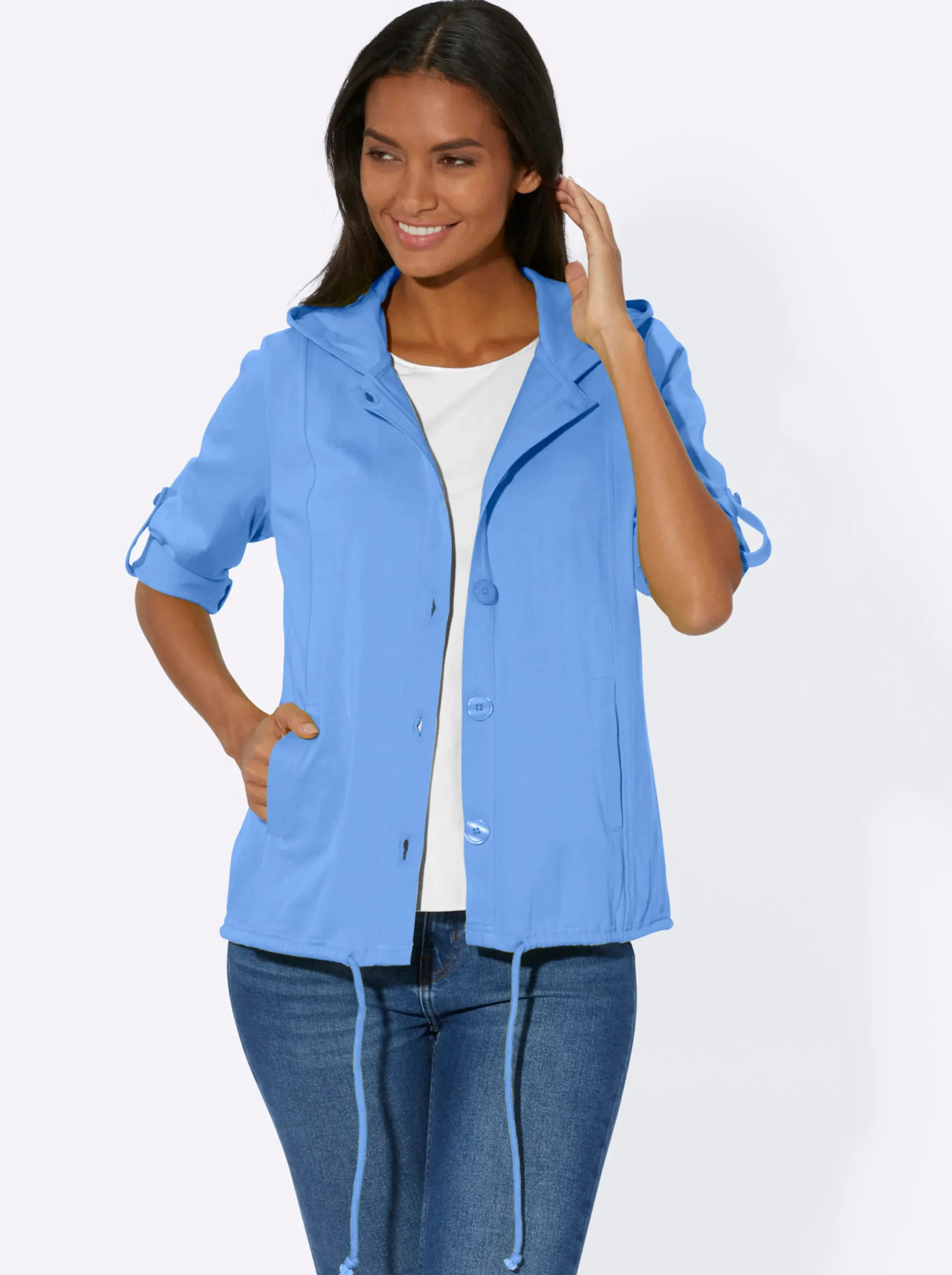 Jacken| Shirtjacke mit Tunnelzug, reine Baumwolle mittelblau