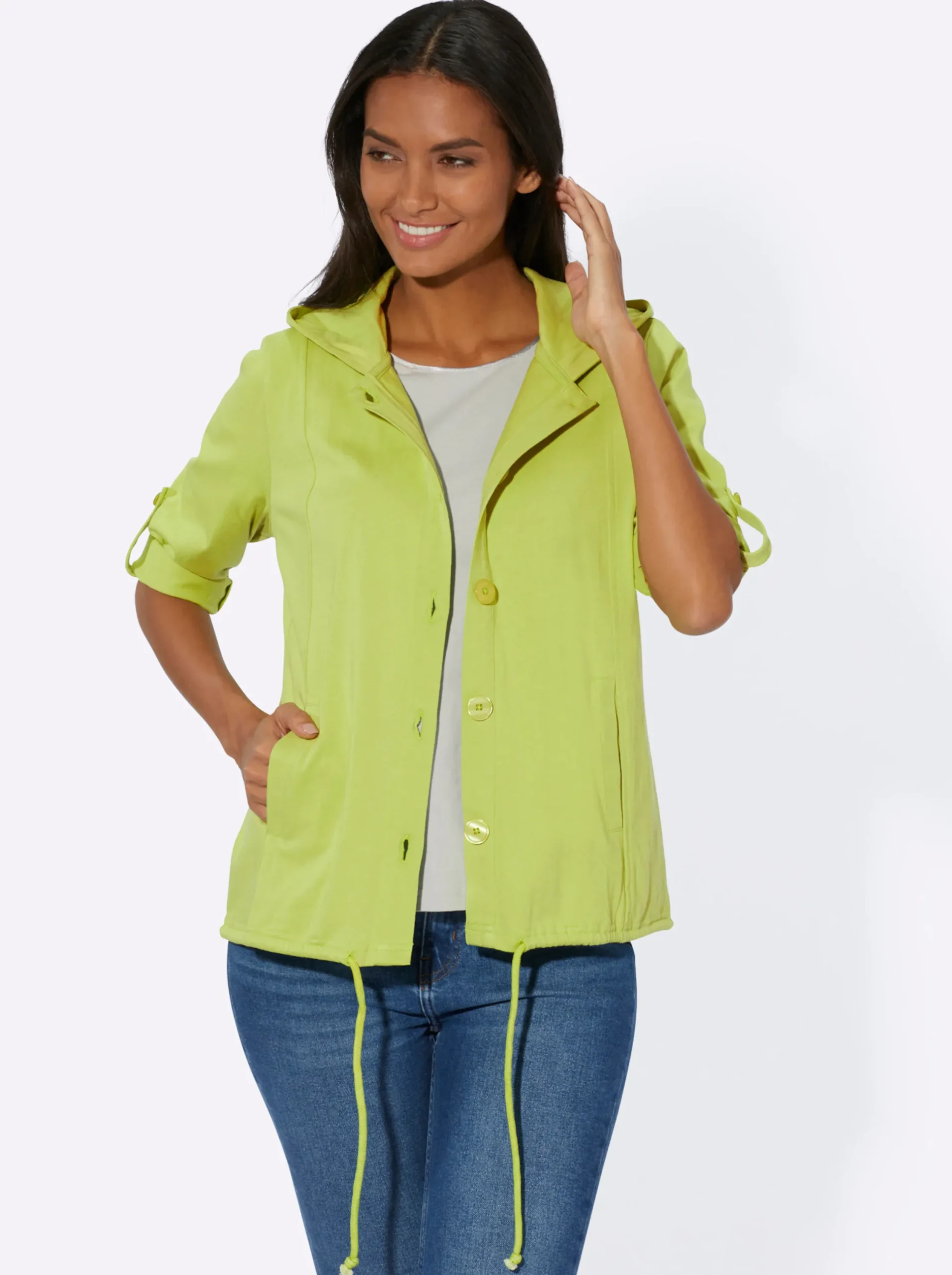 Jacken| Shirtjacke mit Tunnelzug, reine Baumwolle kiwi