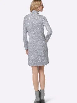 Kleider| Shirtkleid mit abgerundeten Seitenschlitzen steingrau-ecru-bedruckt