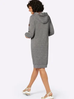Kleider| Shirtkleid mit Känguru-Tasche grau-weiß-meliert