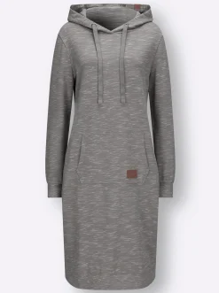 Kleider| Shirtkleid mit Känguru-Tasche grau-weiß-meliert