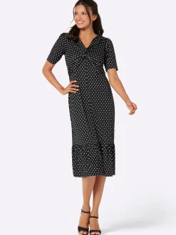 Kleider| Shirtkleid mit Volant am Saum schwarz-weiß-getupft