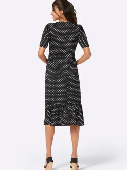 Kleider| Shirtkleid mit Volant am Saum schwarz-weiß-getupft