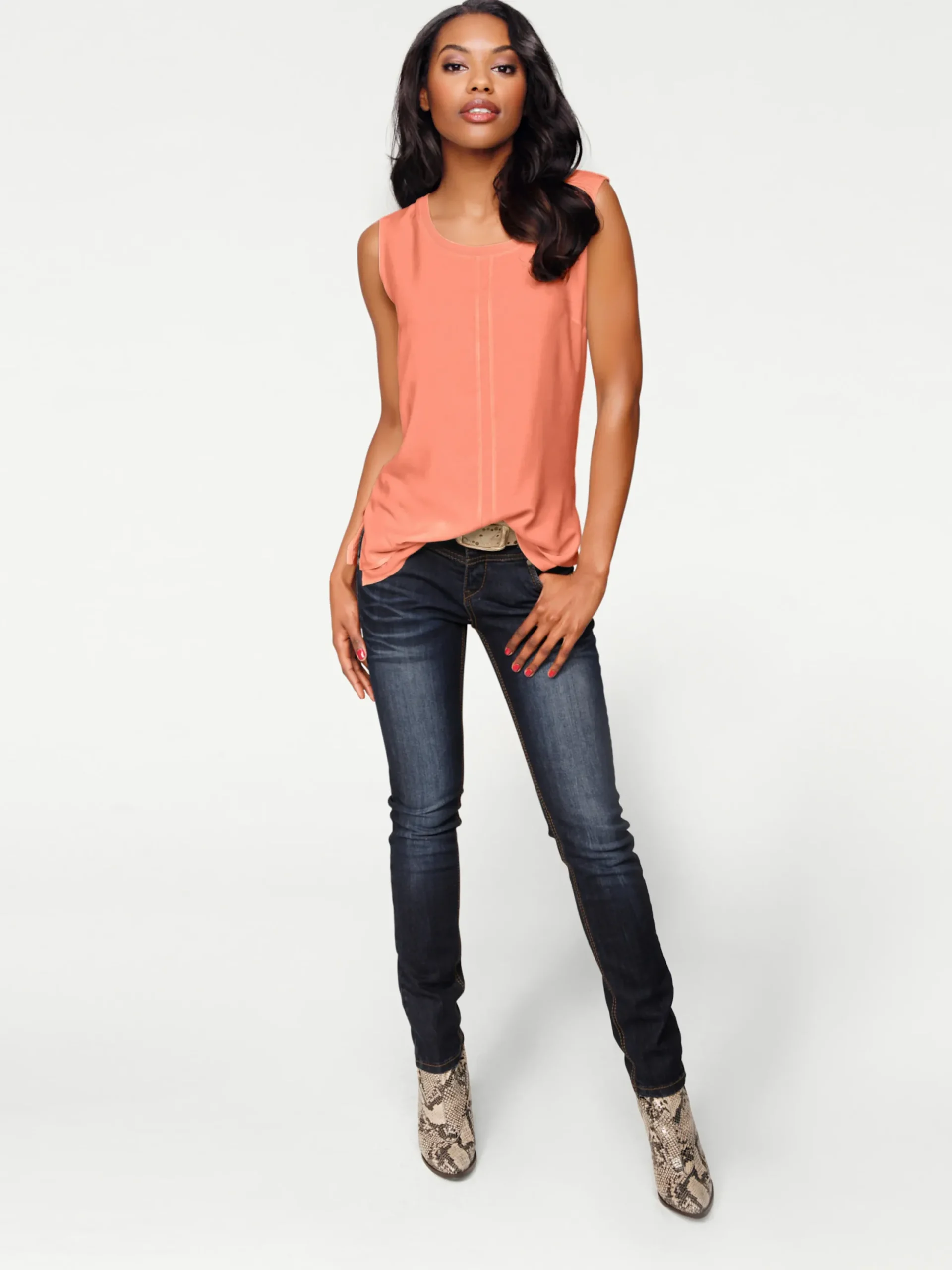 Strandmode|Basics|heine Shirttop im Lagen-Look koralle