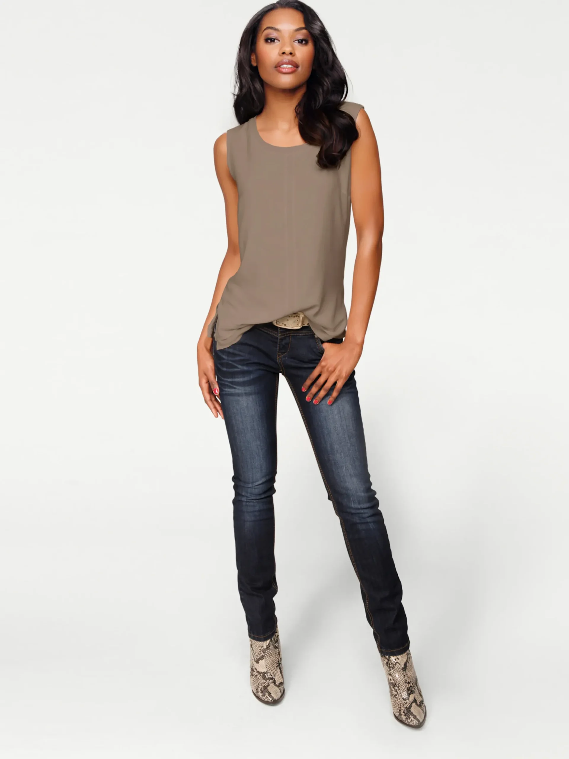 Strandmode|Basics|heine Shirttop im Lagen-Look taupe