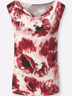 Shirts| Shirttop in softweicher Modal-Qualität puder-dunkelrot-bedruckt