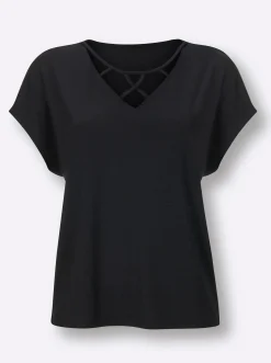 Shirts|CREATION L PREMIUM Shirttop mit Bändchenverzierung am Ausschnitt schwarz