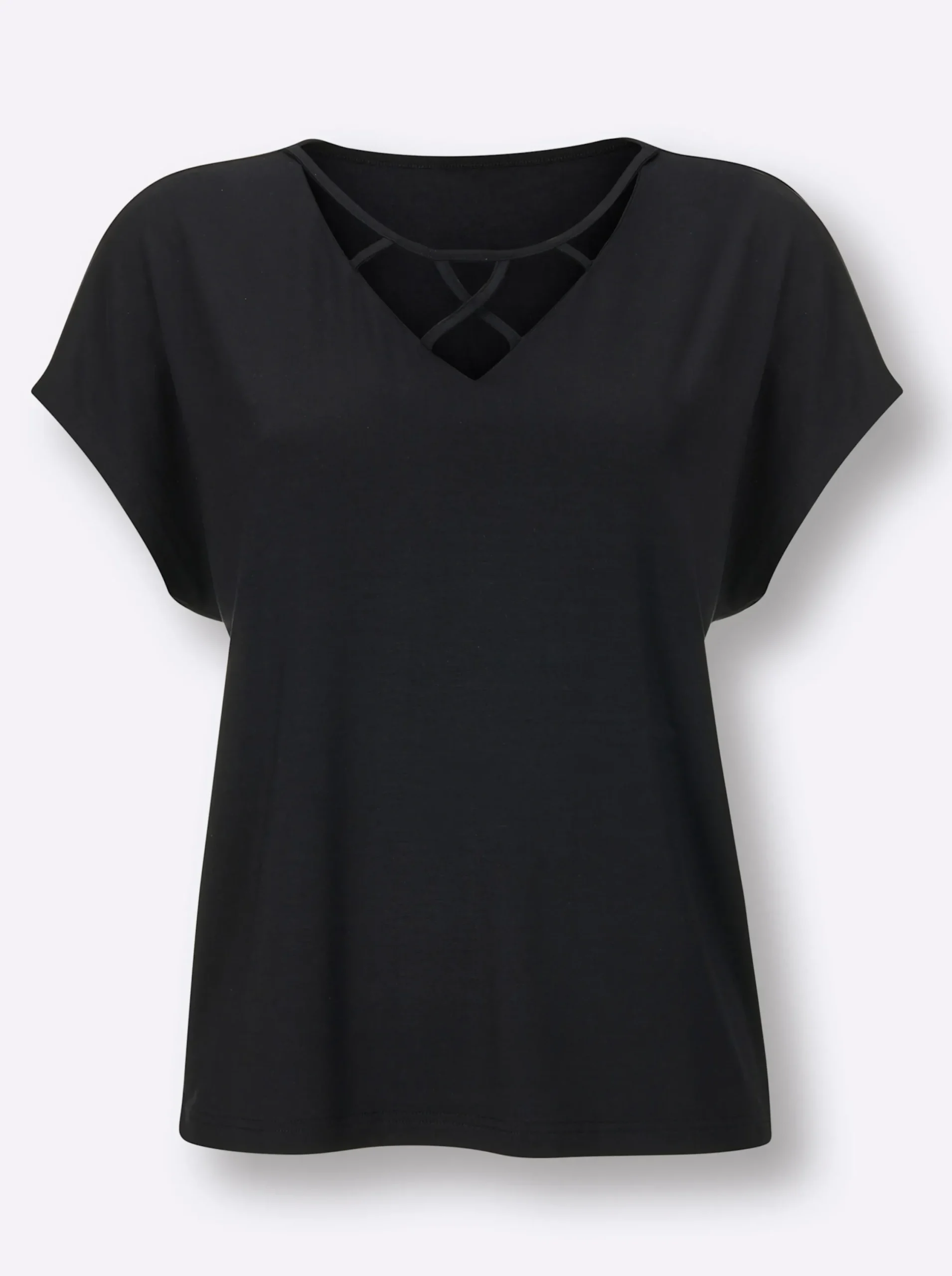 Shirts|CREATION L PREMIUM Shirttop mit Bändchenverzierung am Ausschnitt schwarz