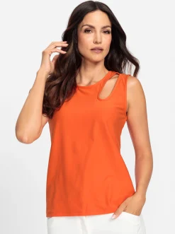 Shirts|heine Shirttop mit Cut-Outs am Ausschnitt orange