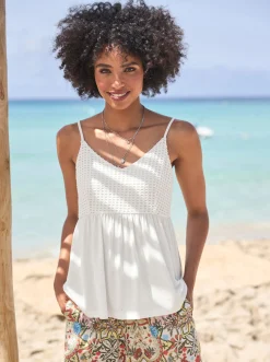 Shirts|heine Shirttop mit gehäkelter Spitze ecru