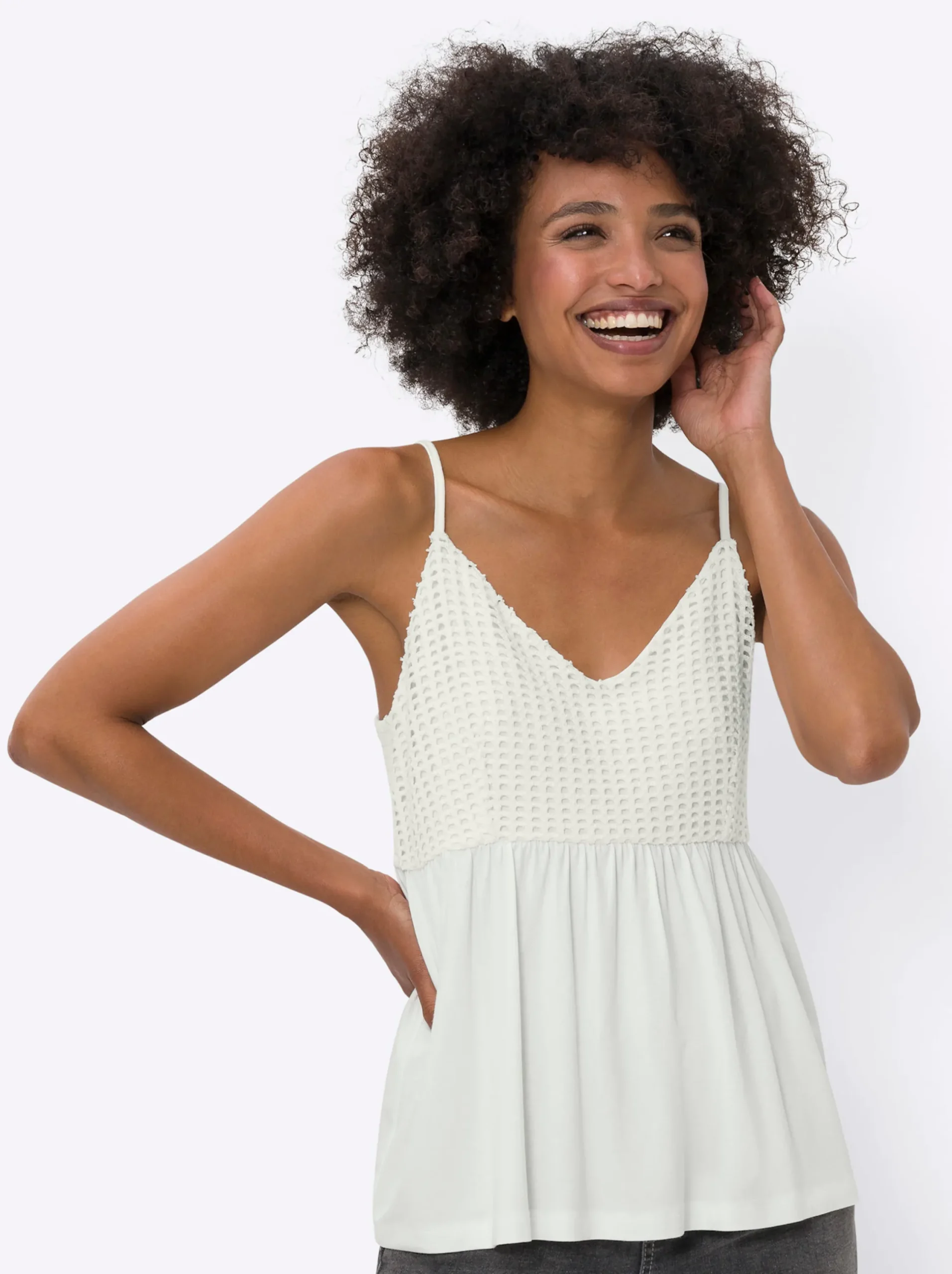 Shirts|heine Shirttop mit gehäkelter Spitze ecru