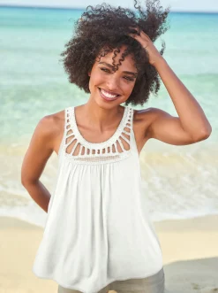 Shirts|heine Shirttop mit Häkeleinsatz ecru